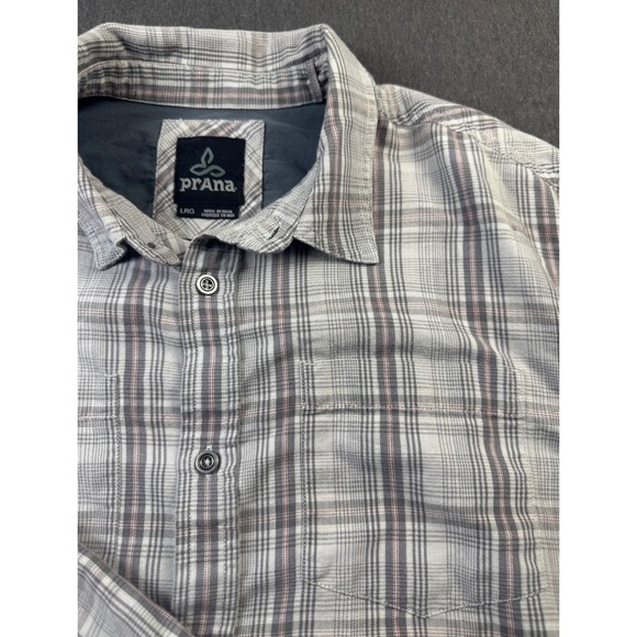 Prana Mens Plaid Button Down Shirt Long Sleeve LRG Gray Casual Top - Picture 1 of 11